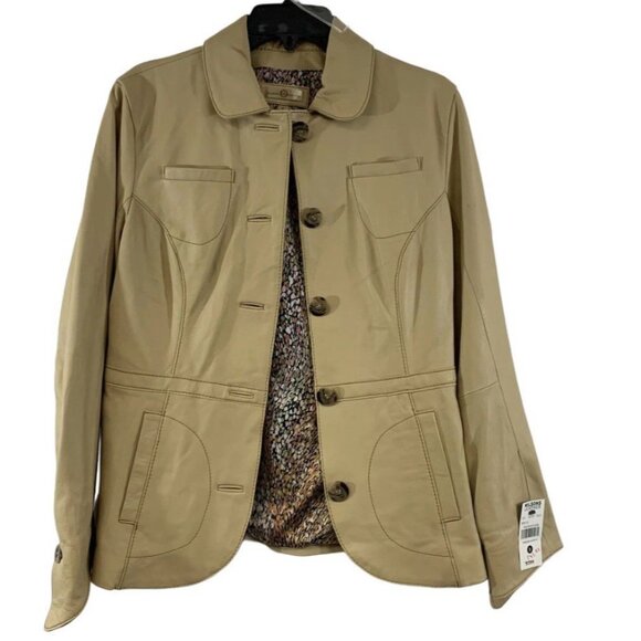 Wilson Leather Vtg Beige Jacket w Colorful Lining, Size Small, Y2K NWT Feminine - Picture 1 of 4